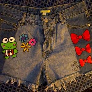 Cute Shorts, size S. Hand painted(Hello Kitty characters)one of a kind. Like New